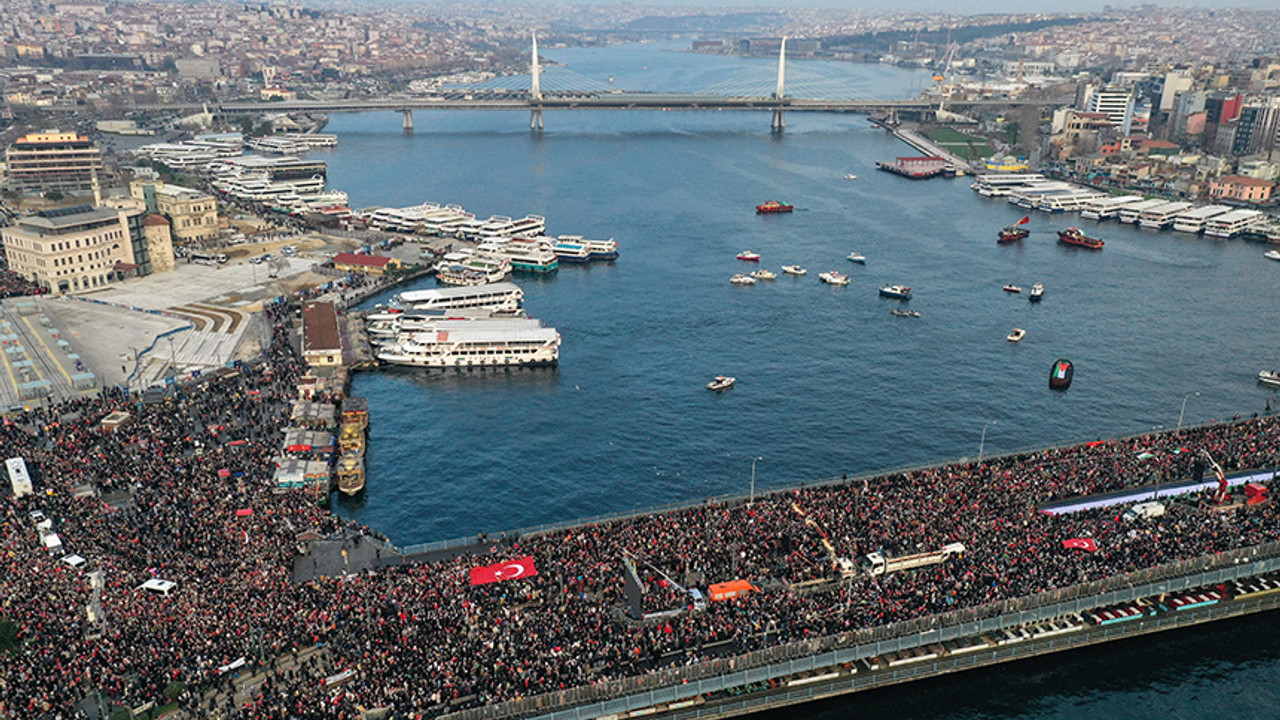 İstanbul'da tarihi yürüyüş: 250 bin kişi şehitler ve Filistin'e destek için Galata'ya yürüdü!