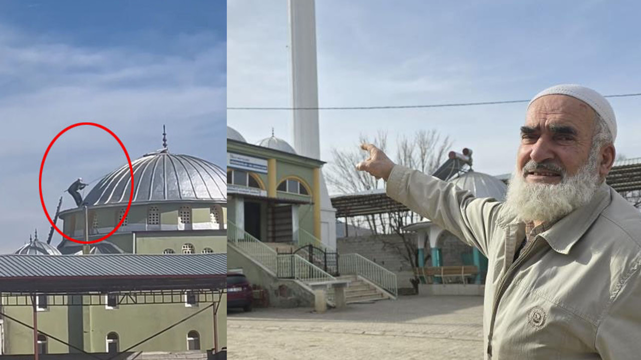 Cami kubbesine tırmanan 70'lik dede görenleri şaşkına çevirdi!