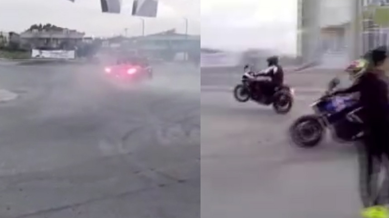 Düğün konvoyunda tepki çeken anlar! Araçlarla drift yaptılar, motosikletlerle tek teker üzerinde gittiler