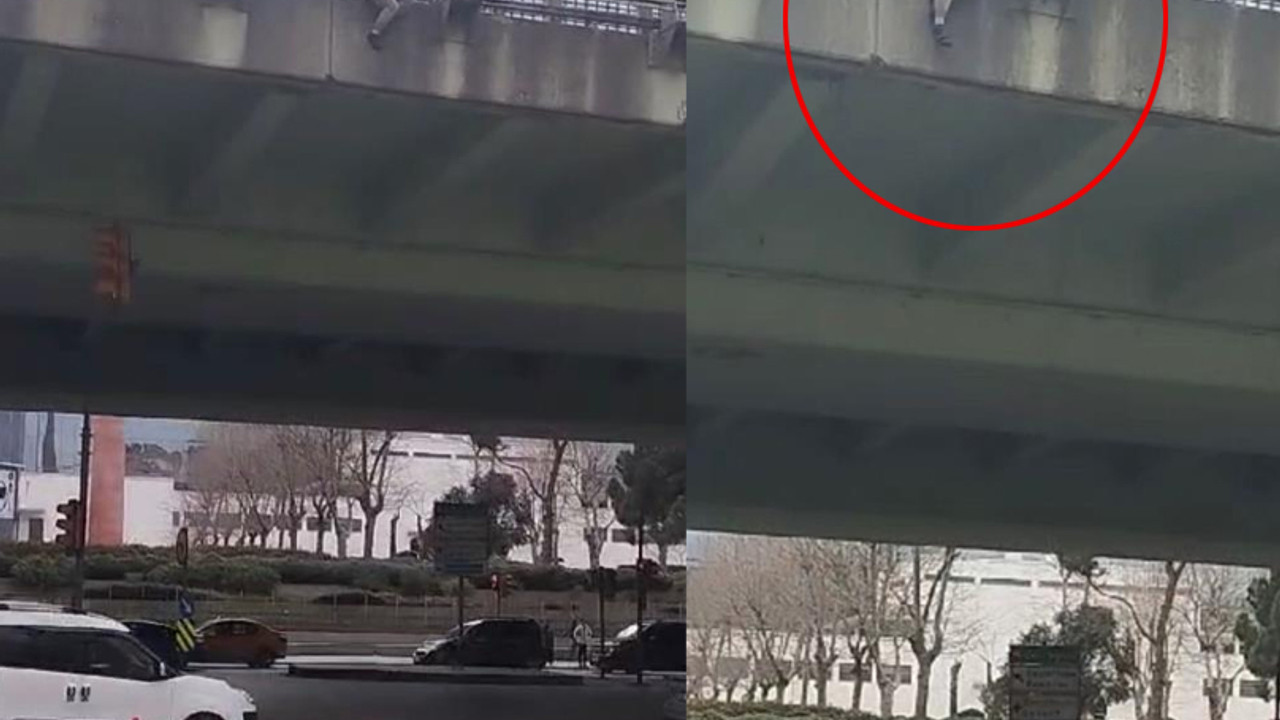 İstanbul'un göbeğinde bir kadın kendini viyadükten aşağı bıraktı! Korkunç anlar kamerada
