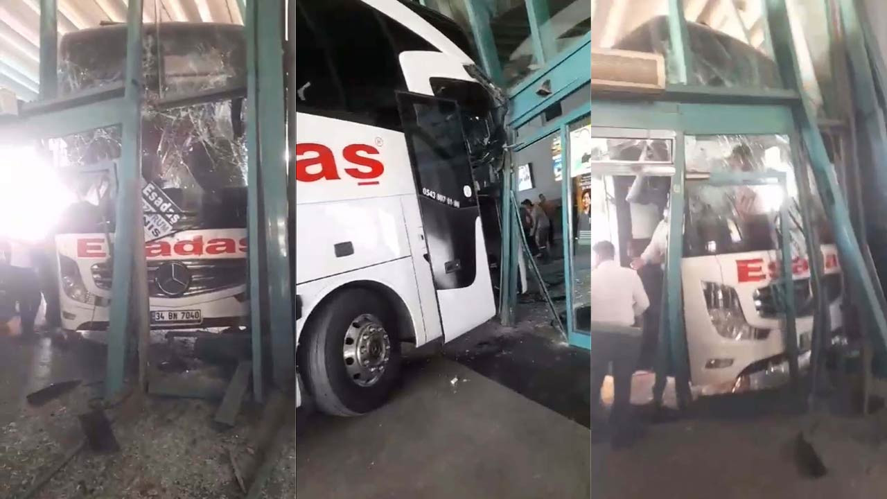 Otobüs perona girerken terminale girdi