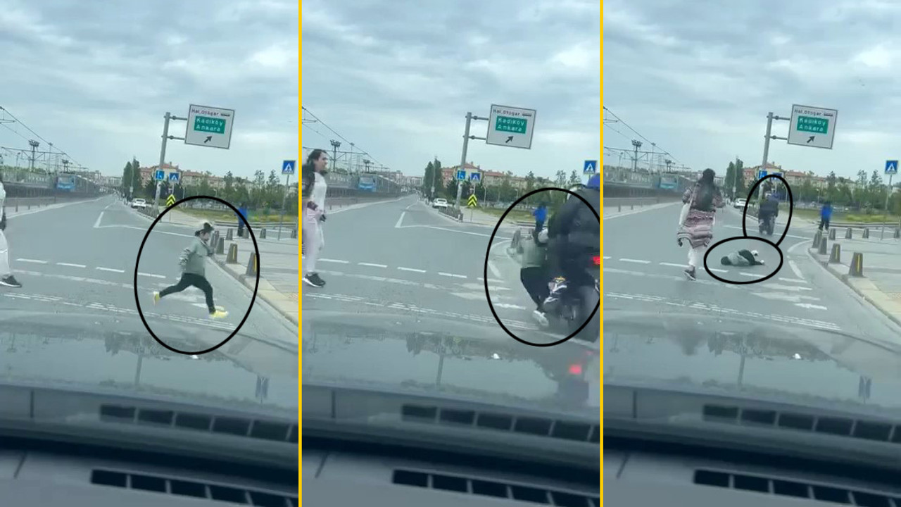 Motosikletli, küçük çocuğa çarpıp böyle kaçtı!