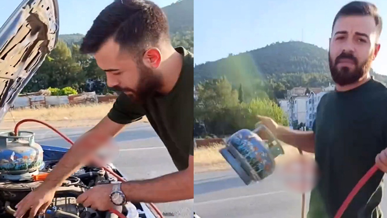 Yakıtı biten LPG'li aracını piknik tüpüyle çalıştırdı