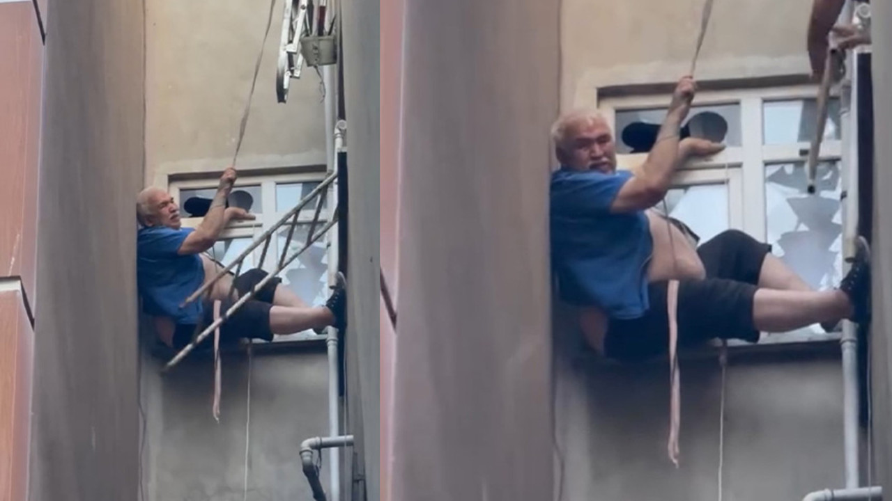 Film gibi olay! Çatıdan düşen adam havada asılı kaldı