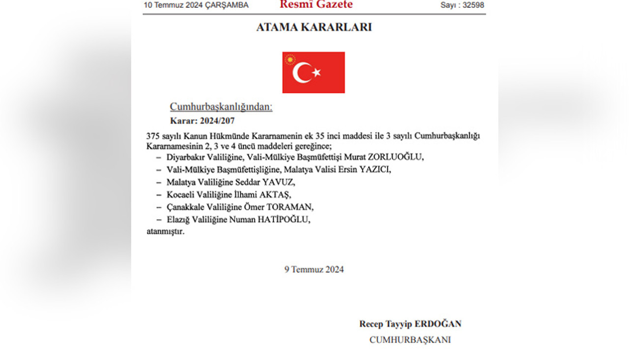 Yeni valiler belli oldu!
