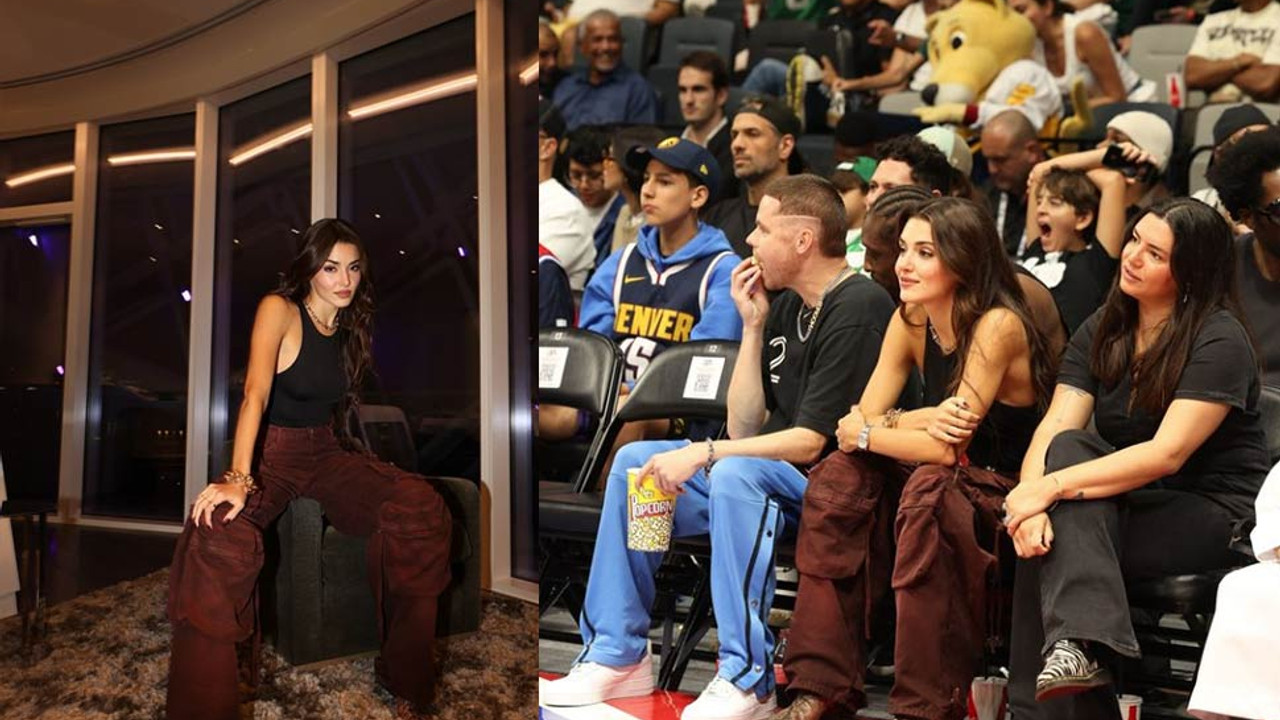 Hande Erçel NBA maçına gitti! ABD'li sokak basketbolcusu The Professor ile poz verdi