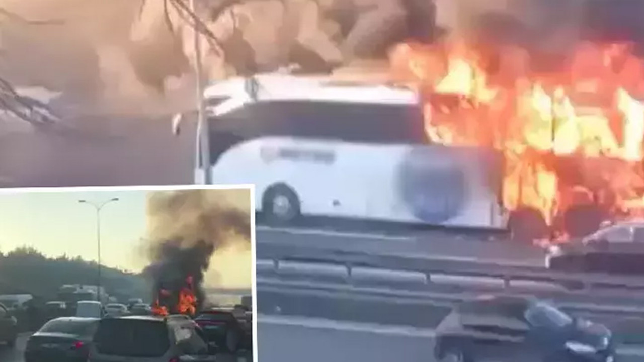 Seyir halindeki yolcu otobüsü alev topuna döndü