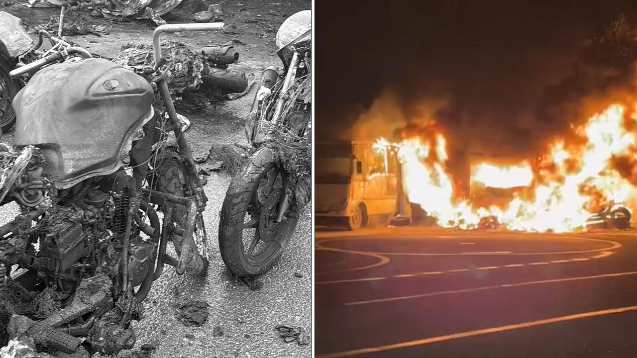 Kağıthane'de kundaklama iddiası! 22 motosiklet küle döndü