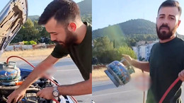 Yakıtı biten LPG'li aracını piknik tüpüyle çalıştırdı