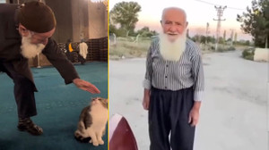 Ayasofya’da kedi seven dede bulundu