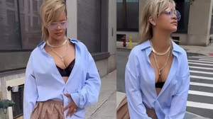 Rihanna sokak ortasında eteğini kaldırdı!