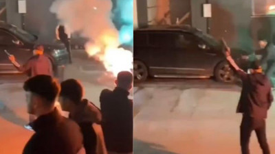 Cezaevinden tahliye edilen kişiye ses sistemli, meşaleli, silahlı karşılama
