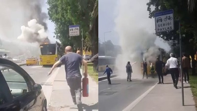 İETT otobüsü yandı, vatandaş söndürmeye çalıştı!