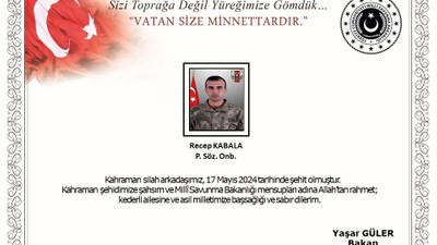 MSB duyurdu:  Pençe-Kaplan operasyon bölgesinde 1 asker, silah kazası nedeniyle şehit oldu