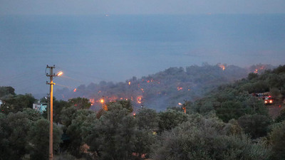 İzmir’de zeytinlik alana ulaşan yangına müdahale sürüyor