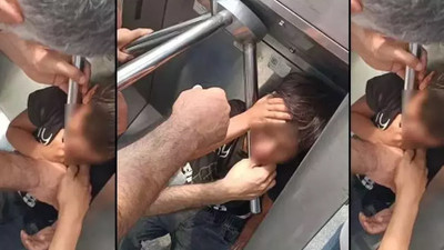 Tramvay durağında bir çocuğun başı turnikeye sıkıştı