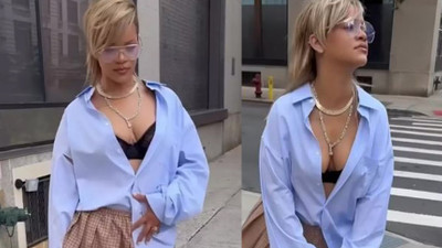 Rihanna sokak ortasında eteğini kaldırdı!