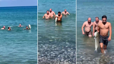 Denizde yüzerken eliyle 6 kiloluk balık yakaladı