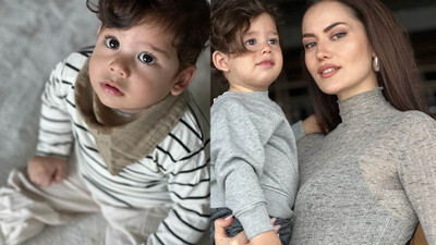 Minik Kerem'den annesi Fahriye Evcen'e özel poz