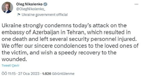 Oleg Nikolenko İran'daki büyükelçilik saldırısını kınadı