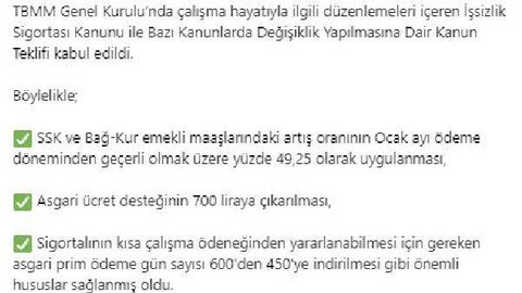 SSK ve BAĞ-KUR emekli aylıklarını yüzde 49,25'e çıkaran kanun teklifi Meclis'ten geçti