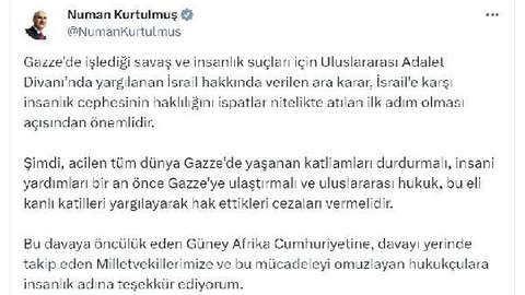 TBMM Başkanı Kurtulmuş: Uluslararası hukuk, İsrail'e hak ettiği cezayı vermeli