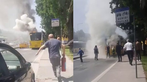 İETT otobüsü yandı, vatandaş söndürmeye çalıştı!