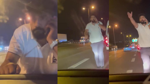 Tartıştığı sürücünün önünü kesti kaputa yattı