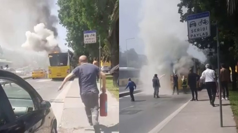 İETT otobüsü yandı, vatandaş söndürmeye çalıştı!