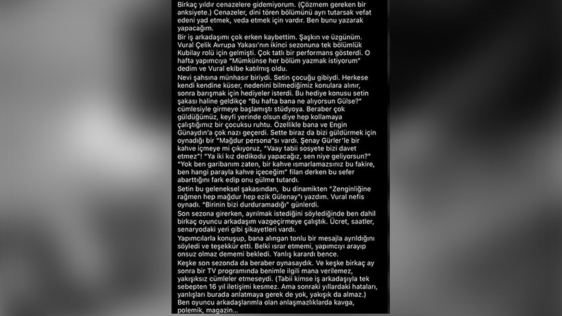 Gülse Birsel'in Vural Çelik mesajı tepki çekti!