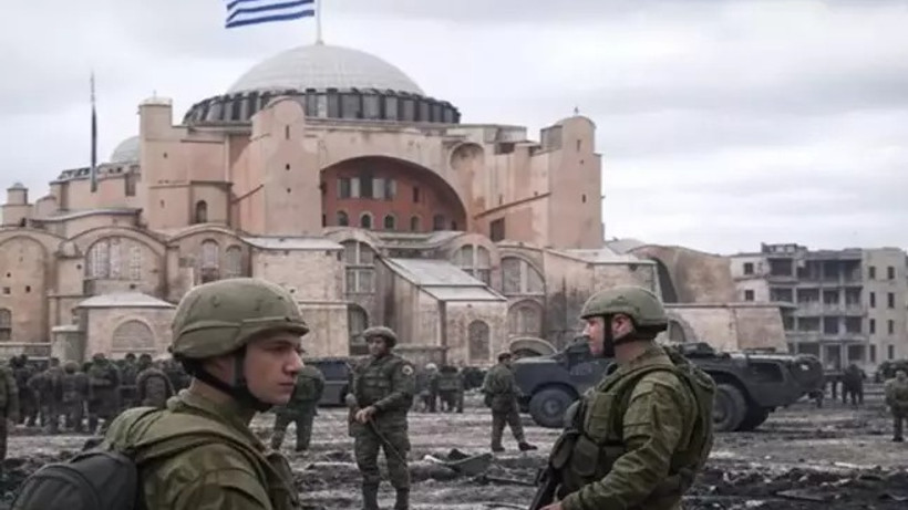 İngiliz liderden küstah paylaşım: Ayasofya'ya Yunan bayrağı astı