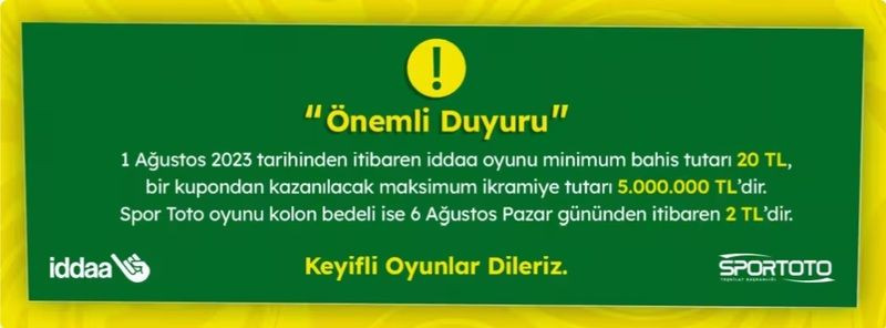 iddaa 1 agustos 2023 zam