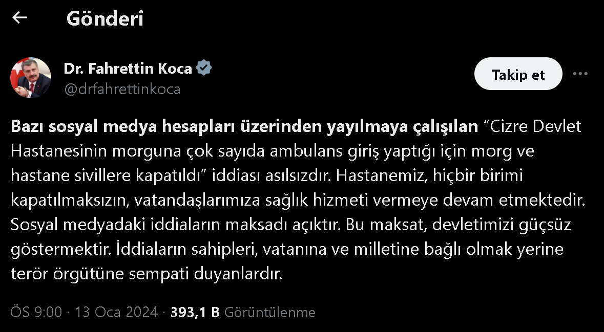 Fahrettin Koca Tweet 14012024