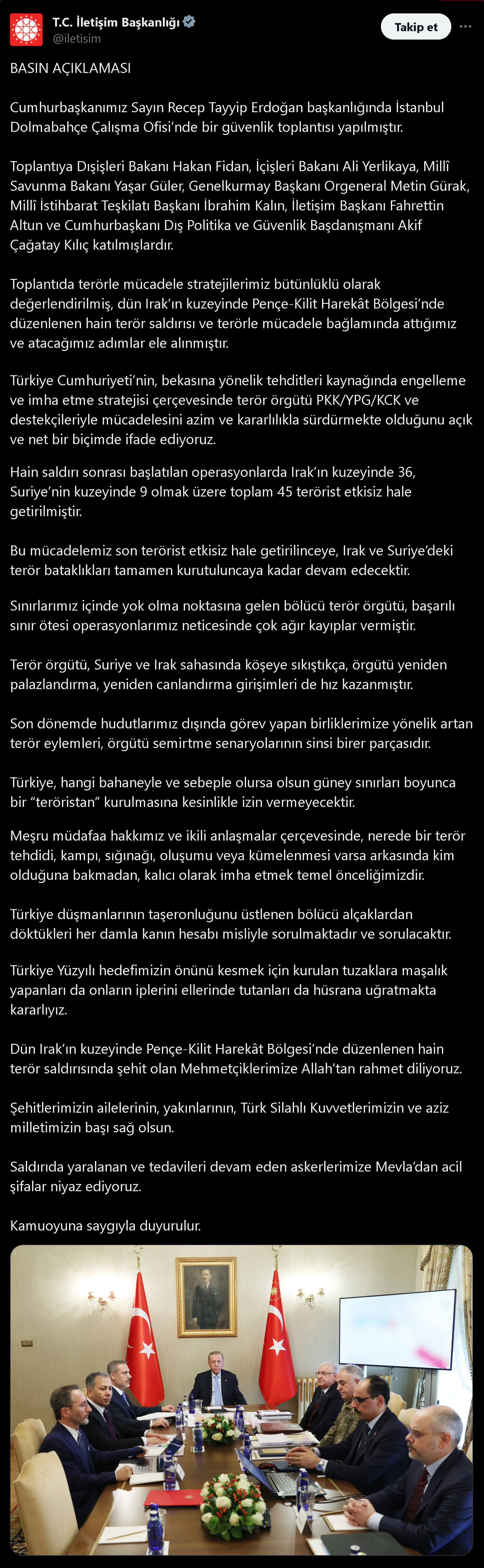 Iletisim Baskanligi Guvenlik Zirvesi Tweet 14012024