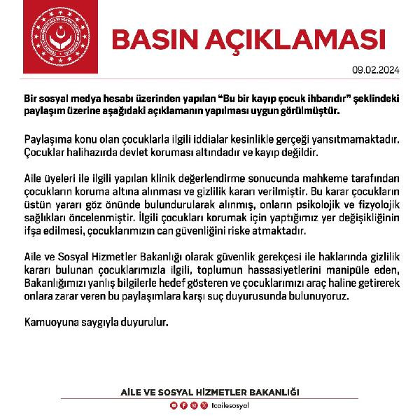 Basın Acıklaması Aıle Ve Sos