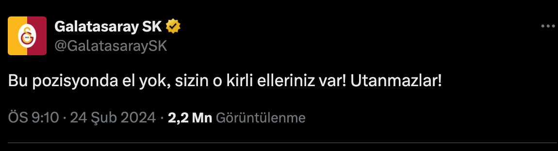 Fenerbahceye Verilen Penaltiya Galatasaraydan Tepki O Sizin Kirli Eliniz 23 S U B A T 3