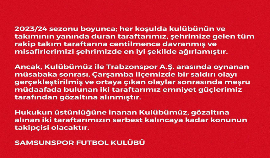 Samsunspor Aciklama Iha